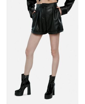 Women's Faux Leather Pleated Shorts