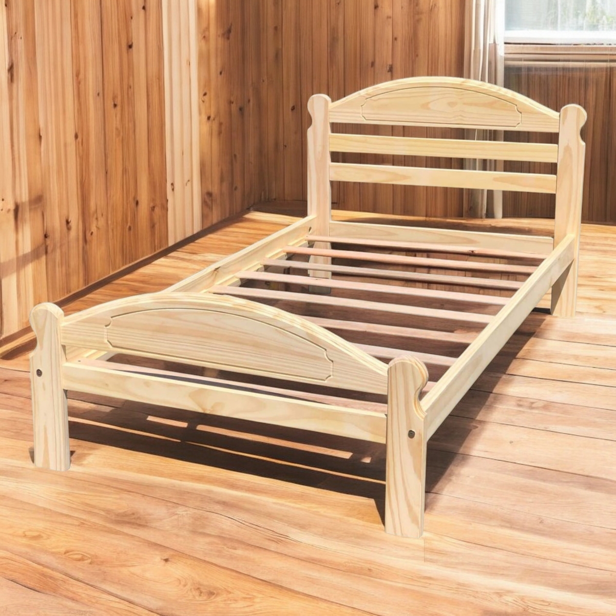 Slickblue Unfinished Solid Pine Wood Platform Bed Frame with Headboard and Footboard