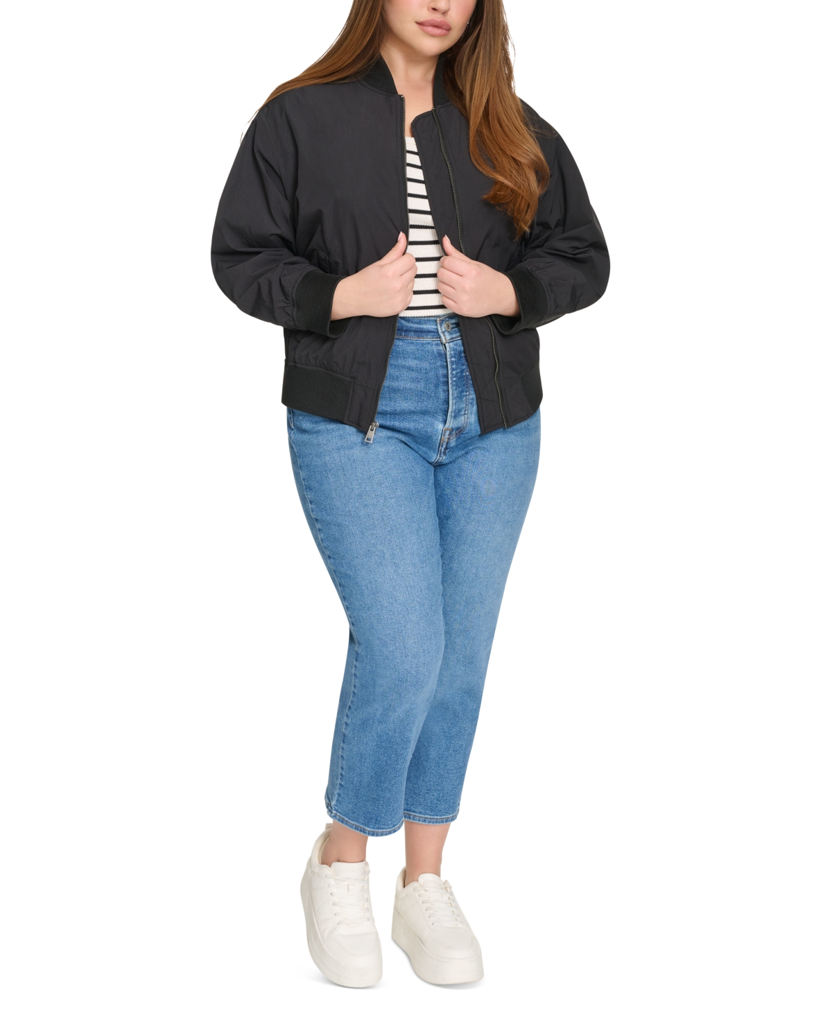 Shop Levi's Trendy Plus Size Lightweight Zip-front Bomber Jacket In Black