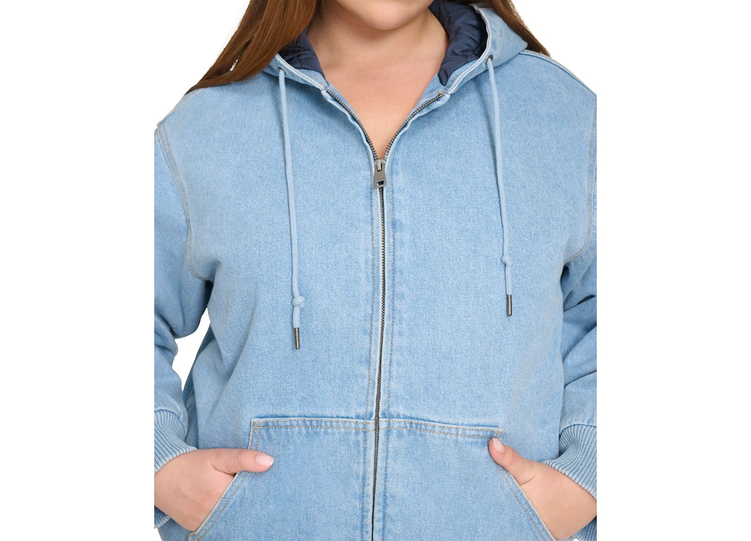 Plus Size Quilted Lined Hooded Bomber Jacket