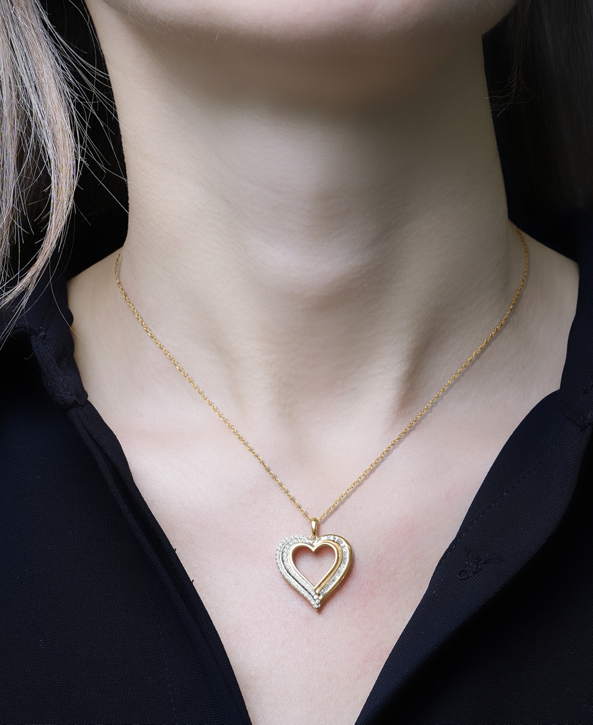 MACY'S DIAMOND HEART PENDANT 18" NECKLACE (1/2 CT. T.W.) IN 10K GOLD, EXCLUSIVELY AT MACY'S 