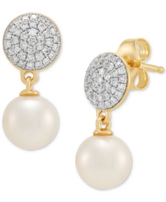 Cultured Freshwater Pearl (6mm) & Diamond (1/4 ct. t.w.) Drop Earrings in 14k Gold