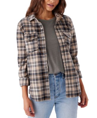 Juniors' Zuma Button-Front Plaid Sleeve Shirt