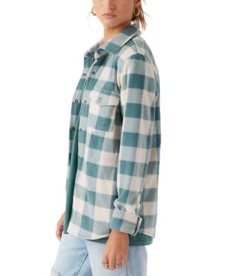 Juniors' Zuma Button-Front Plaid Sleeve Shirt