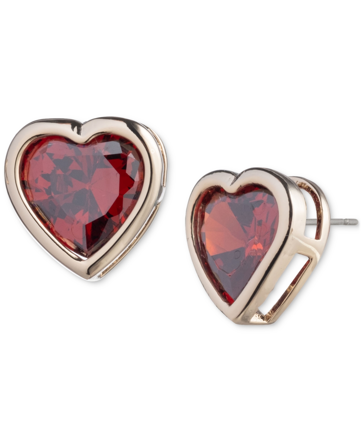 Gold-Tone Red Cubic Zirconia Heart Stud Earrings - Bright Red