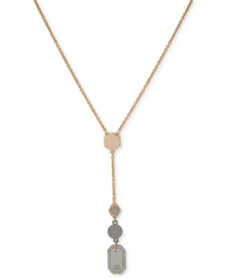 DKNY - Two-Tone Pav&eacute; Hexagon & Logo Lariat Necklace, 16" + 3" extender