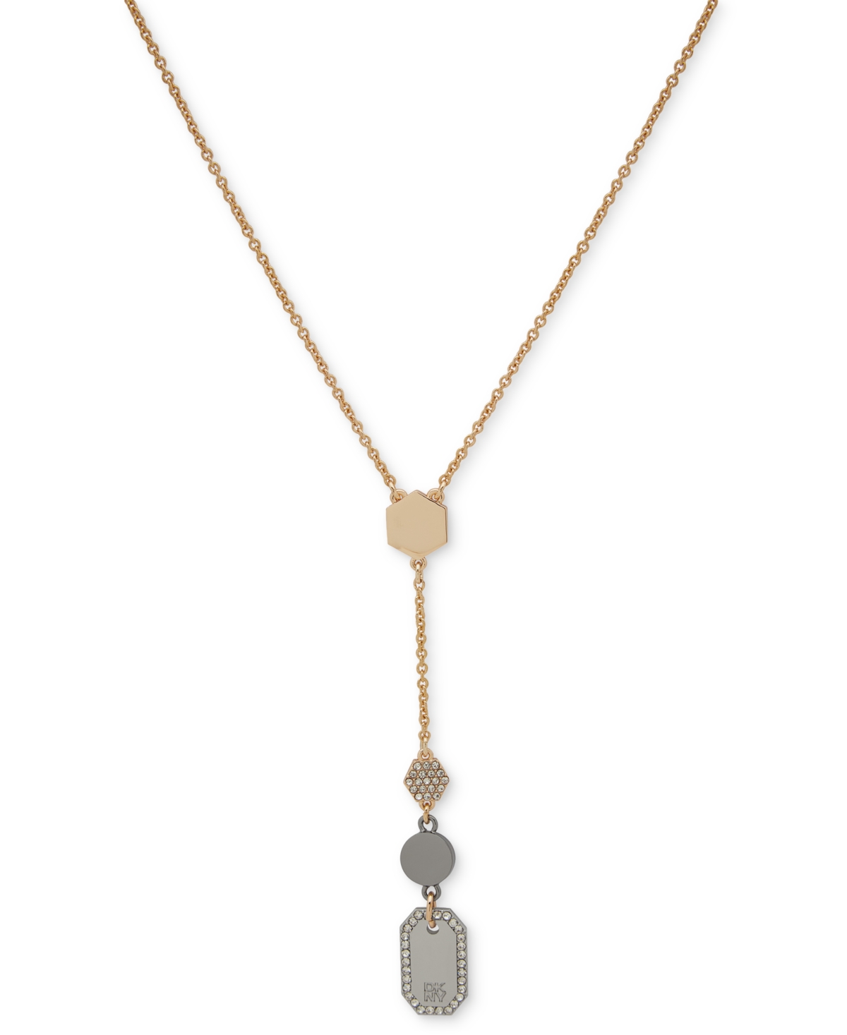 Pave Hexagon & Logo Lariat Necklace, 16" + 3" extender - Crystal