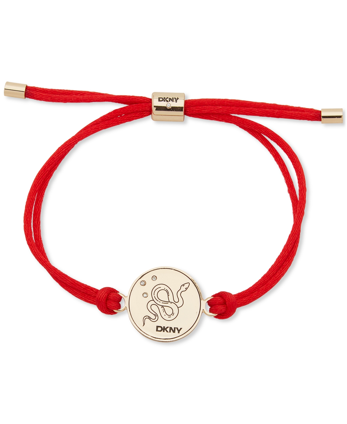 Dkny Gold-tone Pave Snake Coin Red Cord Slider Bracelet In Red