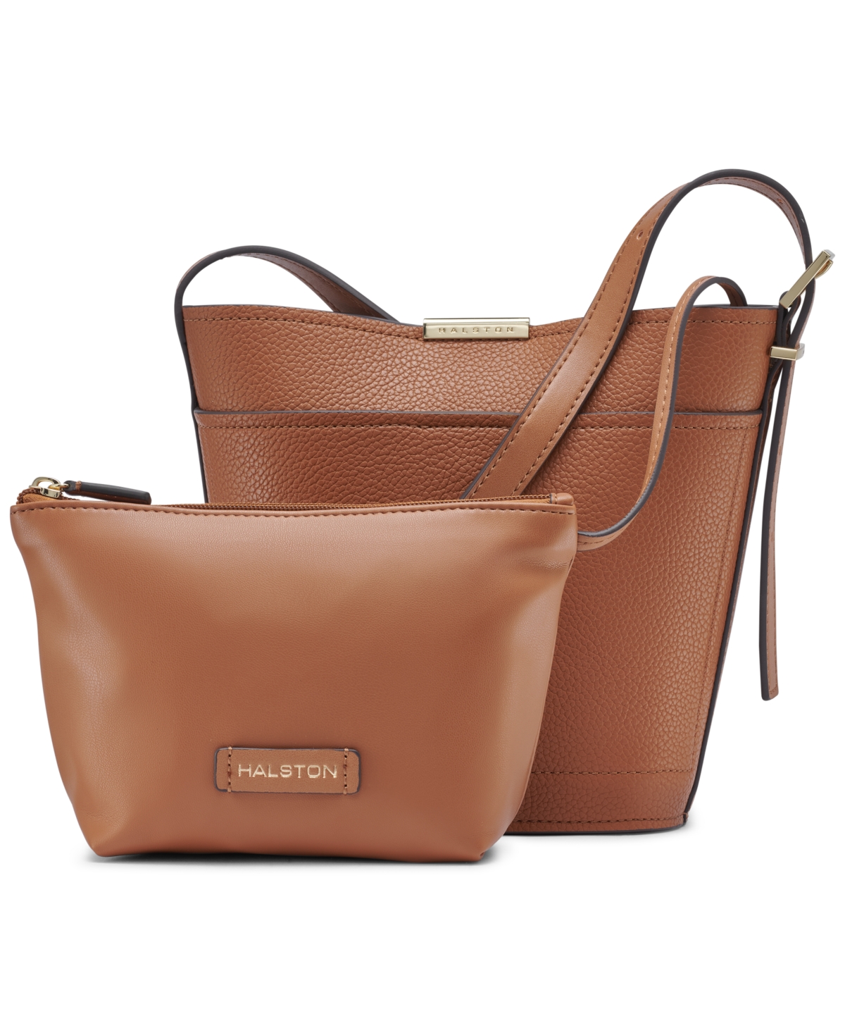 Shop Halston Jagger Medium Bucket Bag In Oak