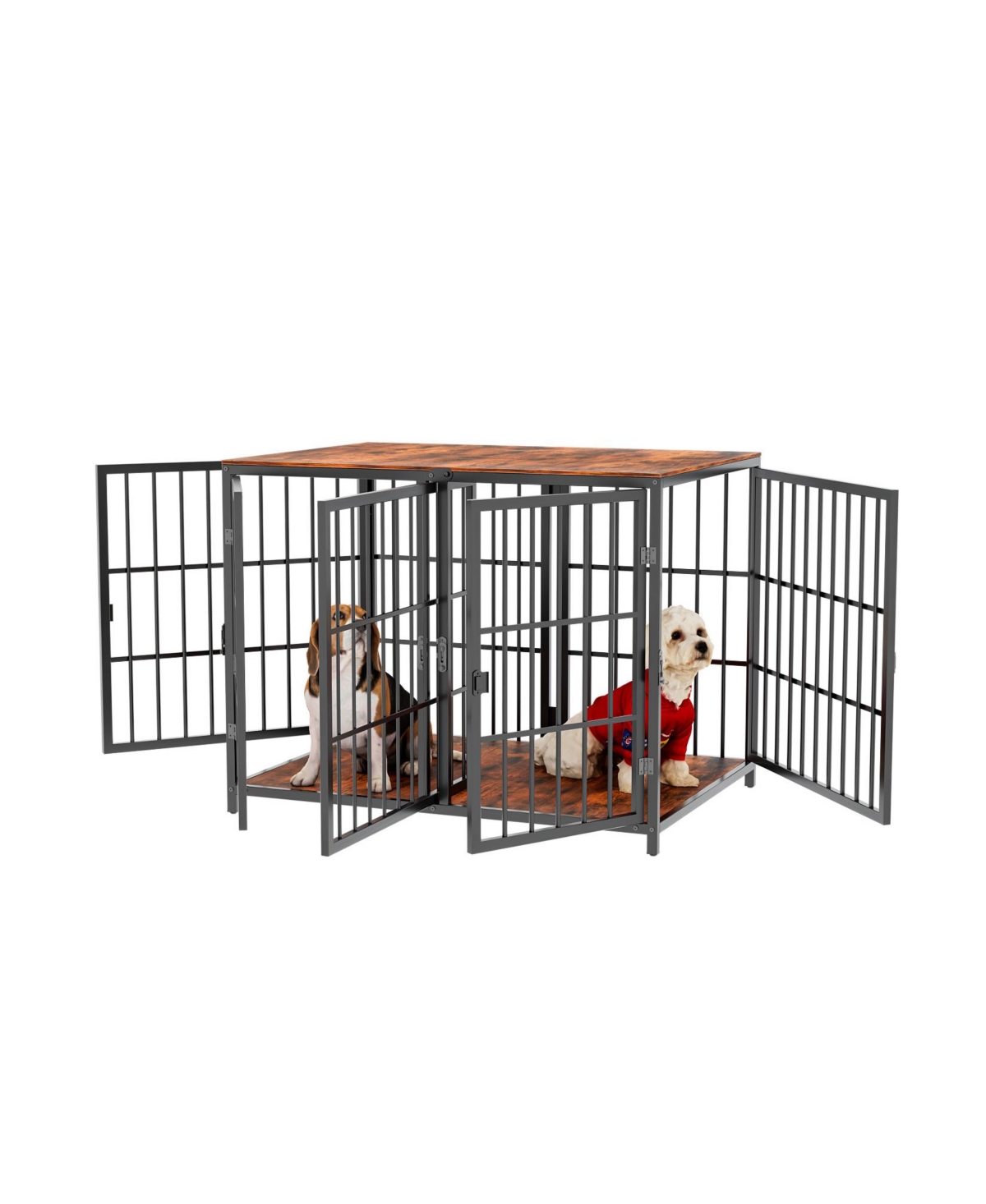 Heavy Wooden Dog Crate Furniture End Table Pet Kennel Puppy Cage w Four Doors - Black