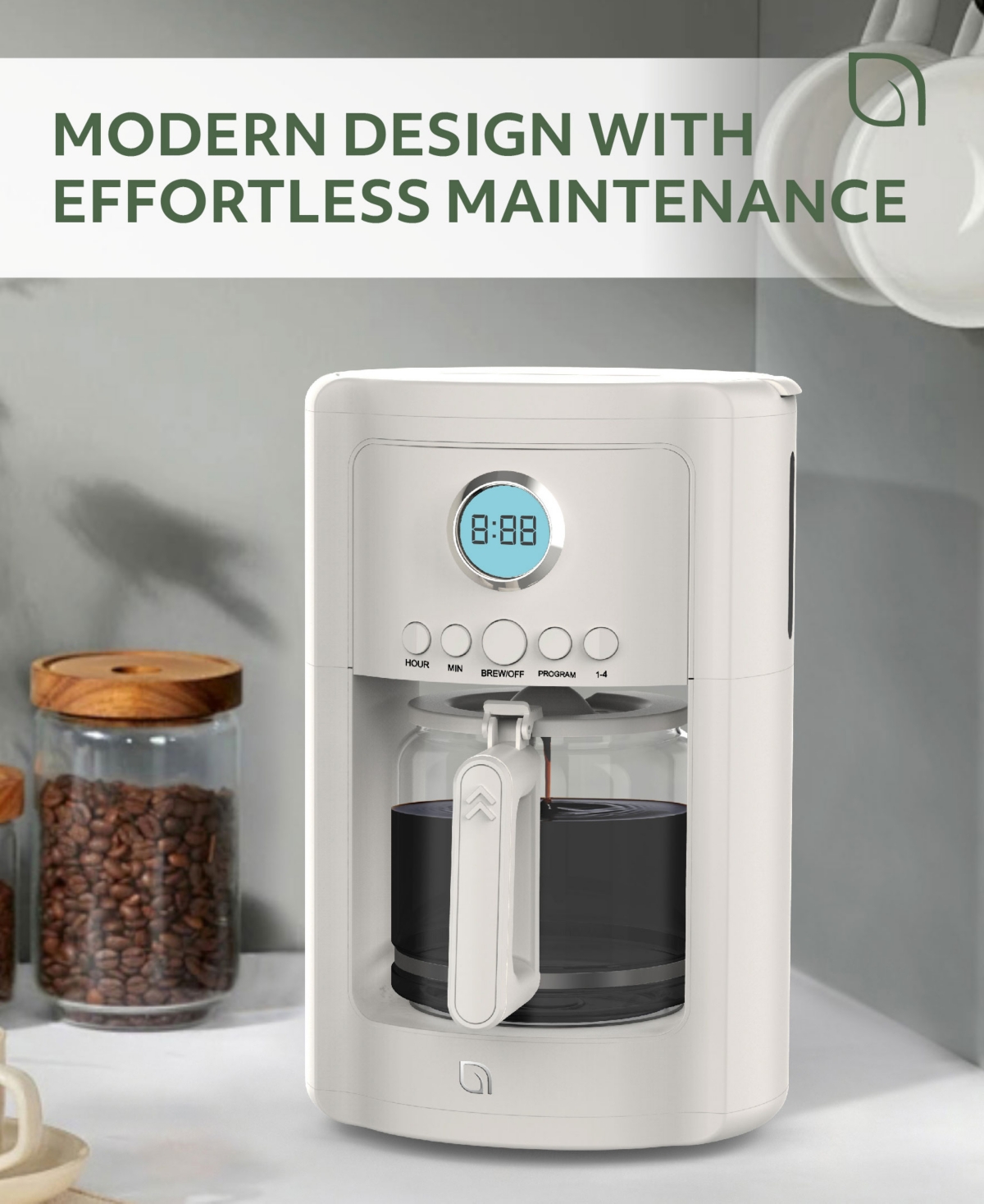 Willow Kitchen 12 Cup Coffee Maker  Programmable Brewing Options with Timer, Beautiful Design, Glass Pot
