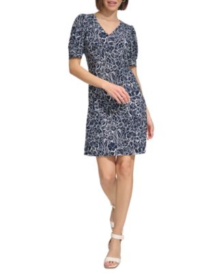Tommy Hilfiger - Women's Printed Puff-Sleeve Shift Dress