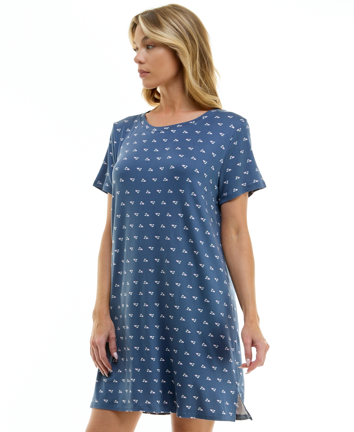 Roudelain Women's Printed Short-sleeve Sleepshirt In Dina Mini Heart Vintage Indigo