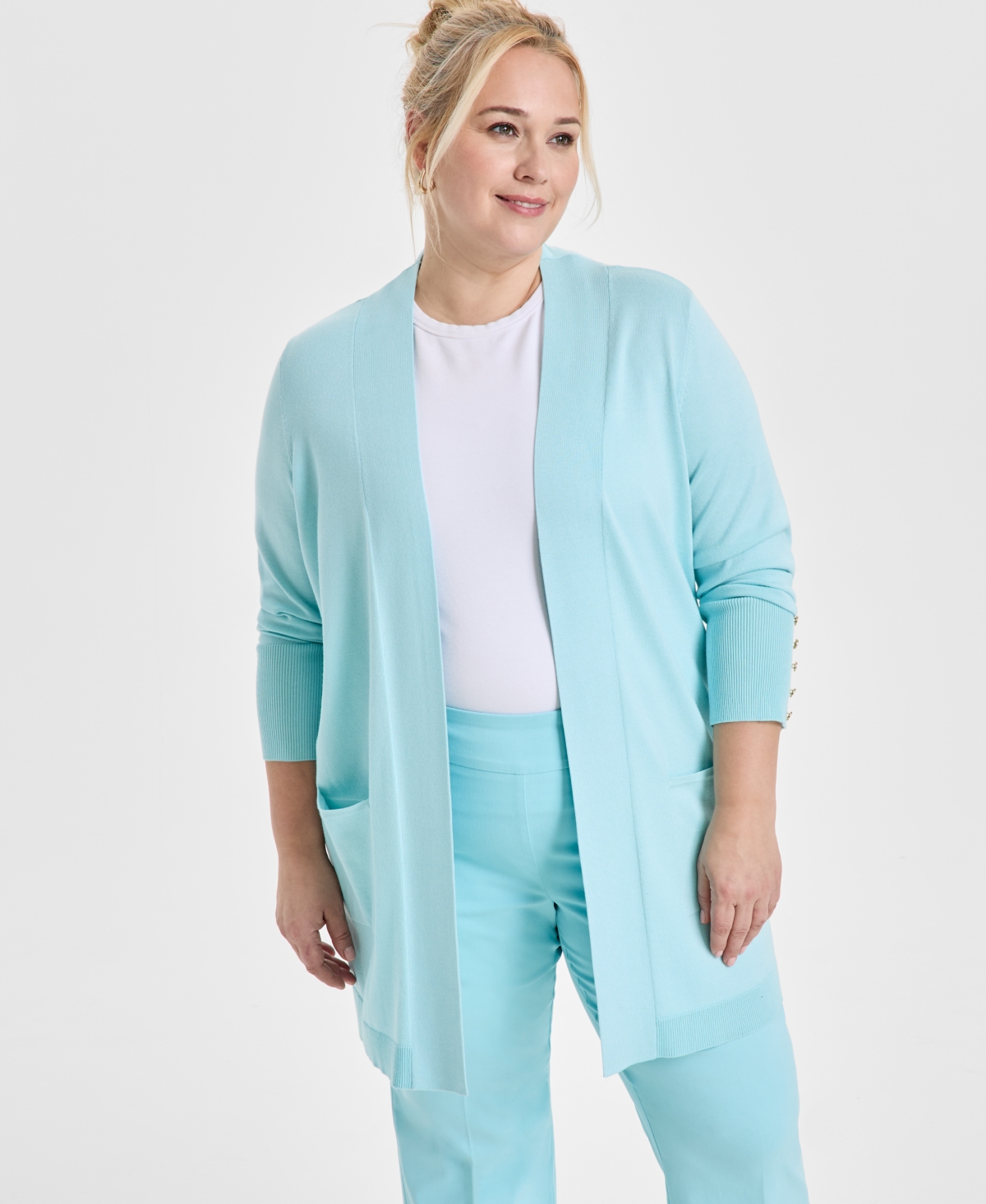 JM COLLECTION PLUS SIZE OPEN-FRONT LONG-SLEEVE CARDIGAN, EXCLUSIVELY AT MACY'S 