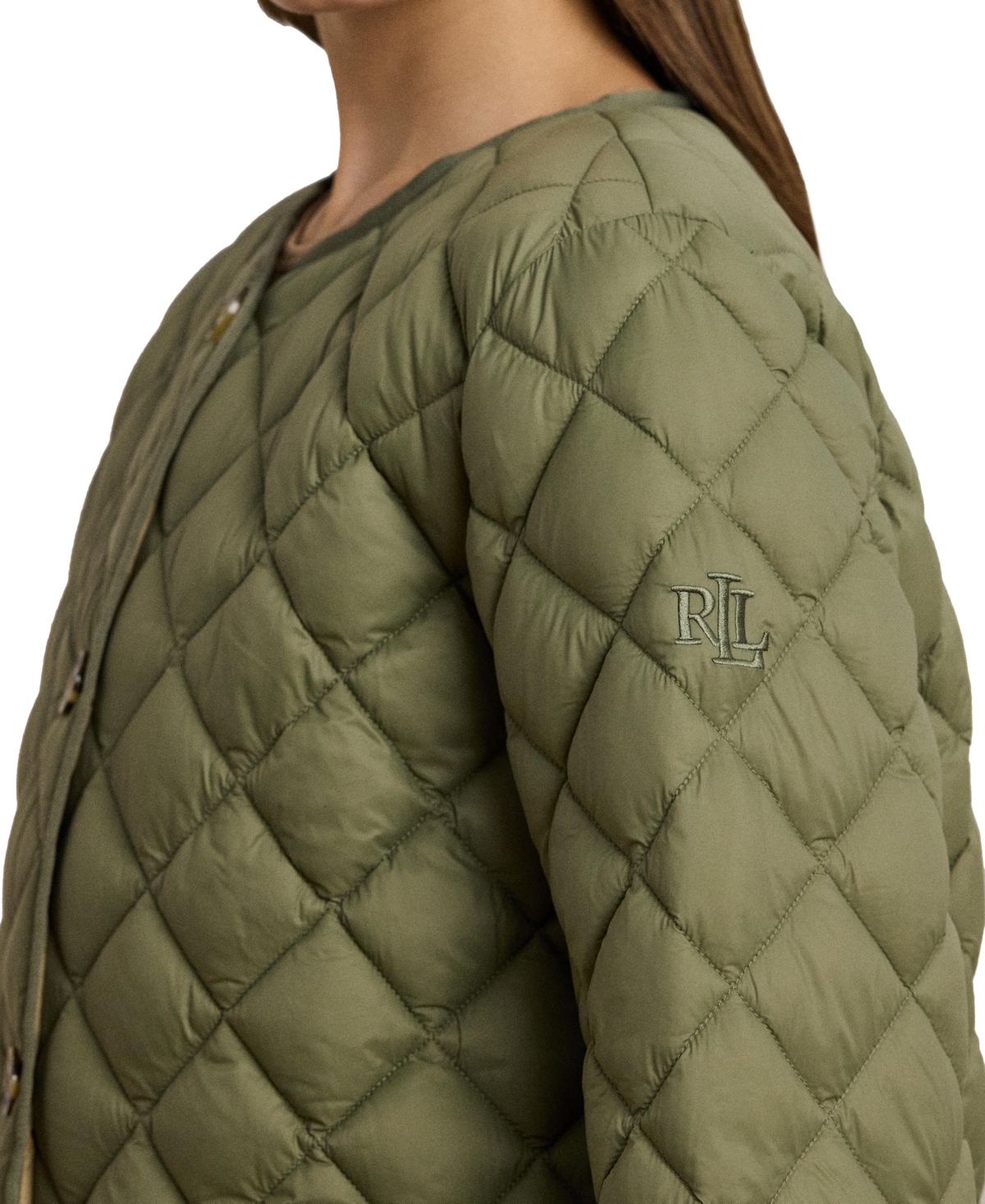 Shop Ralph Lauren Women's Button-front Collarless Coat In Sage Green