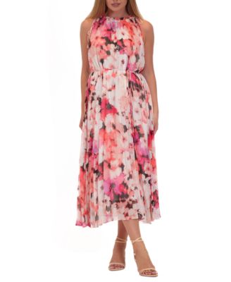 julia jordan - Women's Floral Chiffon Pleated Scoop-Neck Midi Dress
