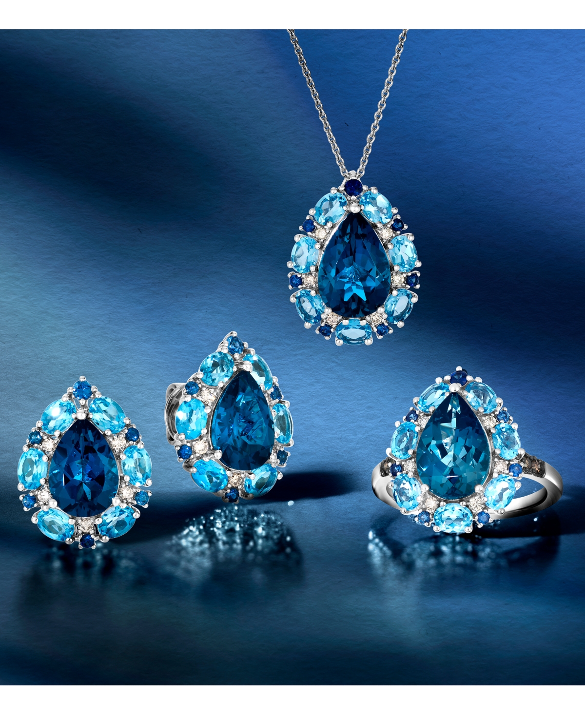 Le Vian Multi-Gemstone (4-1/2 ct. t.w.) & Nude Diamond (1/20 ct. t.w.) Pear-Shape Adjustable Pendant Necklace in 14k White Gold - 14K Vanilla Gold