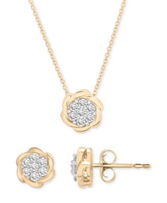 Macy's - 2-Pc. Set Diamond Floral Pendant Necklace & Earrings (1/2 ct. t.w.) in 14k Gold-Plated Sterling Silver, Exclusively at