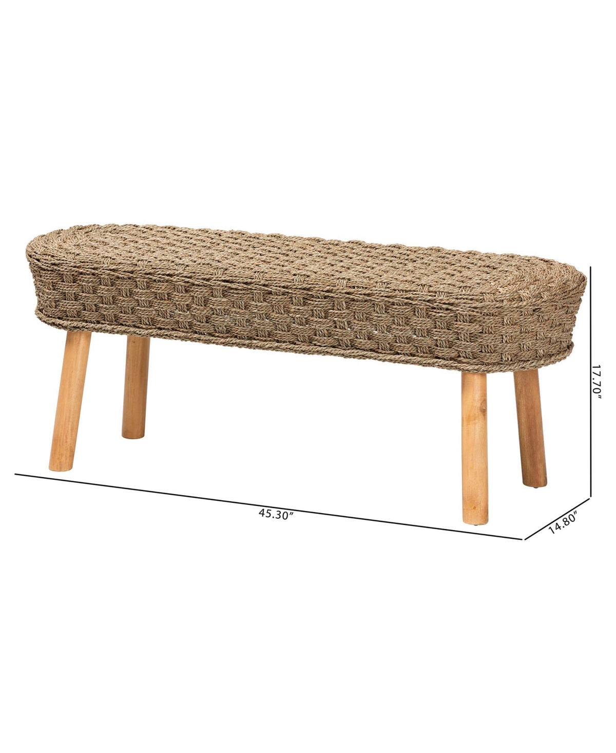 bali & pari Denver Modern Bohemian Natural Seagrass and Acacia Wood Accent Bench -natural brown