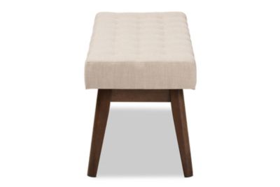 Elia Mid-Century Modern Walnut Wood Light Beige Fabric Button-Tufted Bench