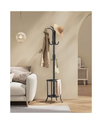Freestanding Metal Coat Rack – Entryway Storage Stand with Hooks & Built-In Umbrella Holder, Heavy Duty Design