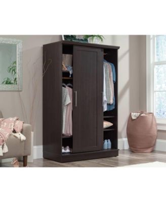 Barn Door Style Wardrobe Cabinet – Farmhouse Armoire with Garment Rod and Shelves for Stylish Bedroom Storage