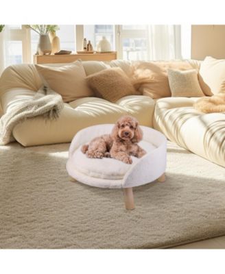 Luxury Pet Soft Warm Cat Dog Bed Wood Legs with Cushion Pad Nesting Bed Washable