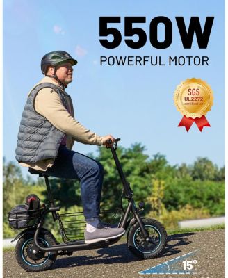 C1/C1 Pro Electric Scooter with Seat, 450W Powerful Motor up to 20/25 Miles Range, Foldable Electric Scooter for Adults Max Speed 15.5/18.6 Mph, Electric Scooter for Commuting with Basket