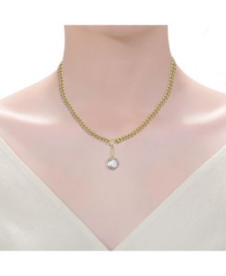 14k Gold Plated with Clear Cubic Zirconia Halo Drop Curb Chain Necklace