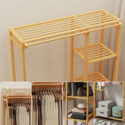 Wooden Garment Rack: Coat Stand with Shelves Cabinet Clothes Storage