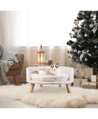 Pet Cat Dog Bed Soft Warm Plush Chair Bed Wood Legs Cushion Pad Washable