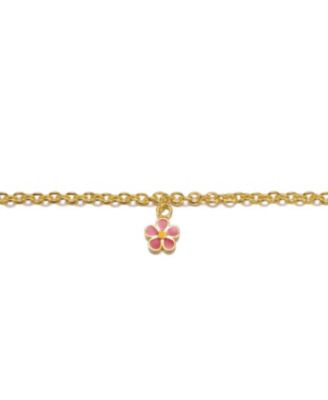 14k Gold Plated Fuchsia-Red Daisy Flower Drop Charm Bracelet