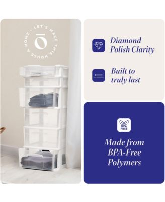 Plastic 6 Clear Drawer Medium Home Storage Container Tower, White Frame