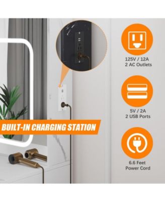 Vanity Desk with Sliding Mirror and Lights, Makeup Vanity Set with Power Outlet, 4 Drawers, Stool, Open Shelves, 3 Color Lighting Modes, Brightness Adjustable, Dressing Table for Bedroom