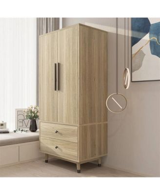 Mid-Century 2-Door Armoire Wardrobe Cabinet for Stylish Storage and Bedroom Organization