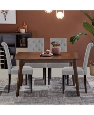 Set of 2 Linen Button Tufted Dining Chair with Wood Legs