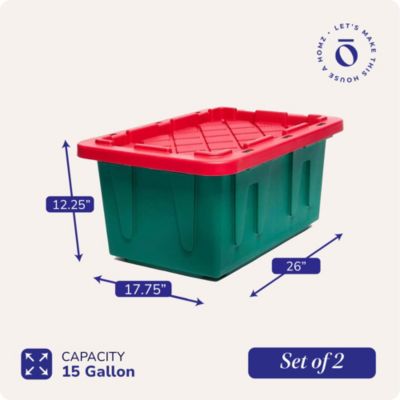 Durabilt 15 Gallon Heavy Duty Holiday Storage Tote, Green/Red (2 Pack