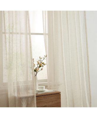 Lena Burlap Flax Linen Semi Sheer 3 Piece Kitchen Curtains Set, Light Filtering Transparent Window Tab Top Valance + Tiers Set (Natural Linen)