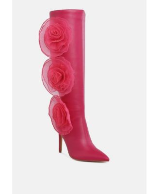 Womens Chinkara Sheer Big Rose Detail Long Boots