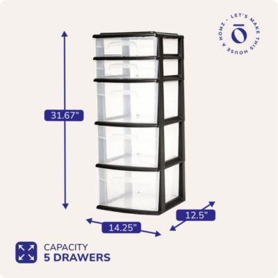 Plastic 5 Drawer Home Storage Container Tower Closet Organizer