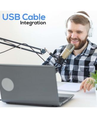 Adjustable Scissor Arm Microphone Stand with USB Cable, Shock Mount, and Desk Clamp