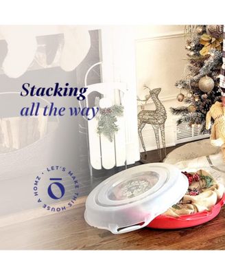 24 Inch Seasonal Holiday Christmas Plastic Wreath Storage Box, Red Set of 3