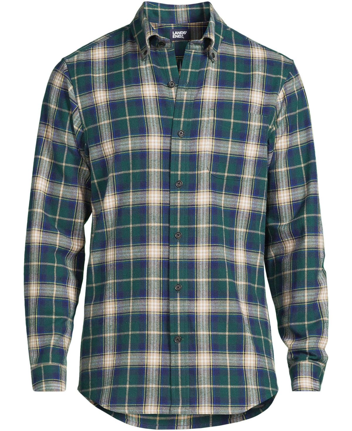 Lands' End Big & Tall Traditional Fit Flagship Flannel Shirt -khaki plaid