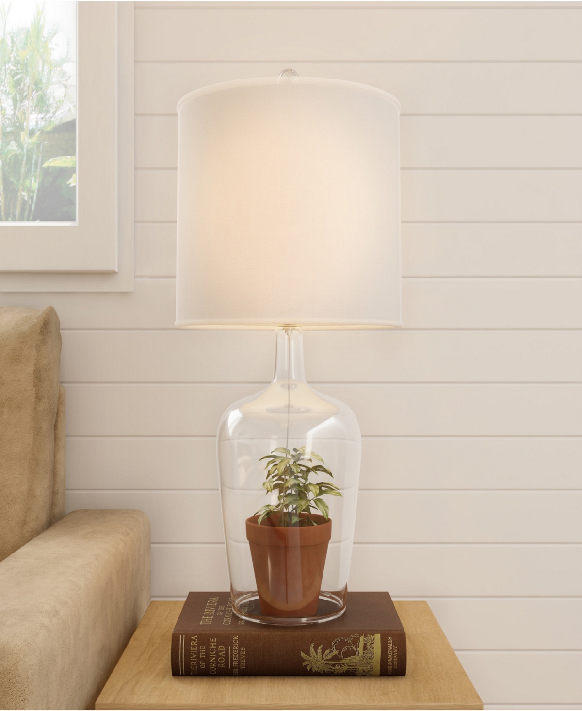 Lavish Home 26" Glass Cloche Table Lamp Set In Clear Glass And Ivory