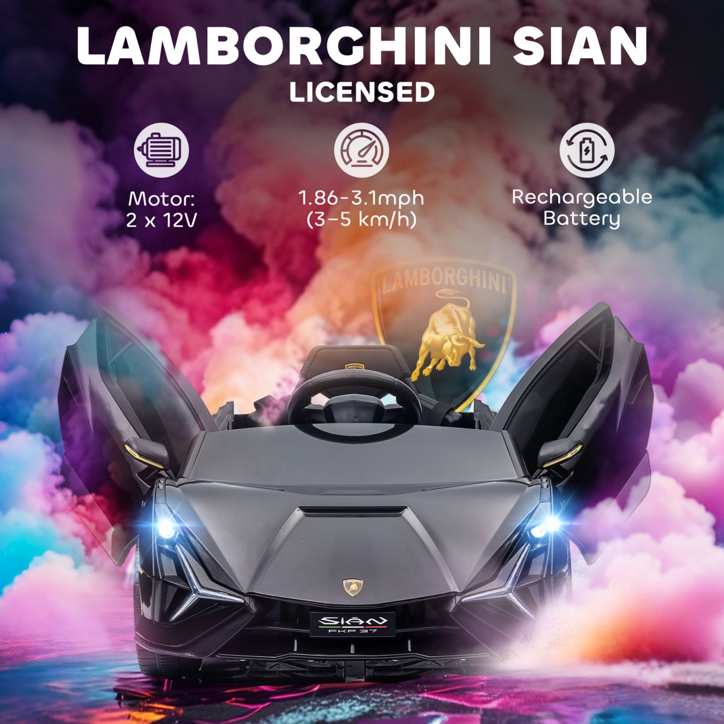 Детская игрушка Aosom 12V Lamborghini Sian Licensed Electric Car for Kids, цвет: Чёрный — фото 5