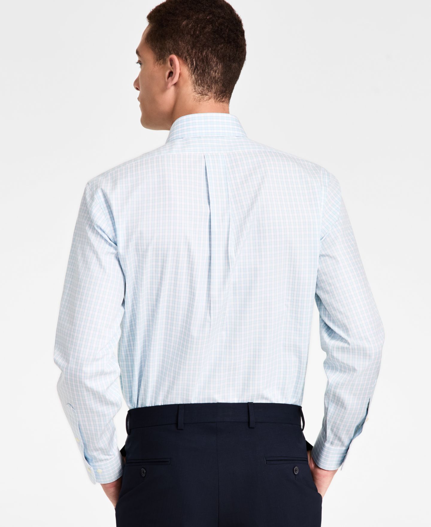 Мужская рубашка Brooks Brothers Regular-Fit Non-Iron Spread Collar Gingham Pinpoint Dress Shirt, цвет: Аквамариновый — фото 4