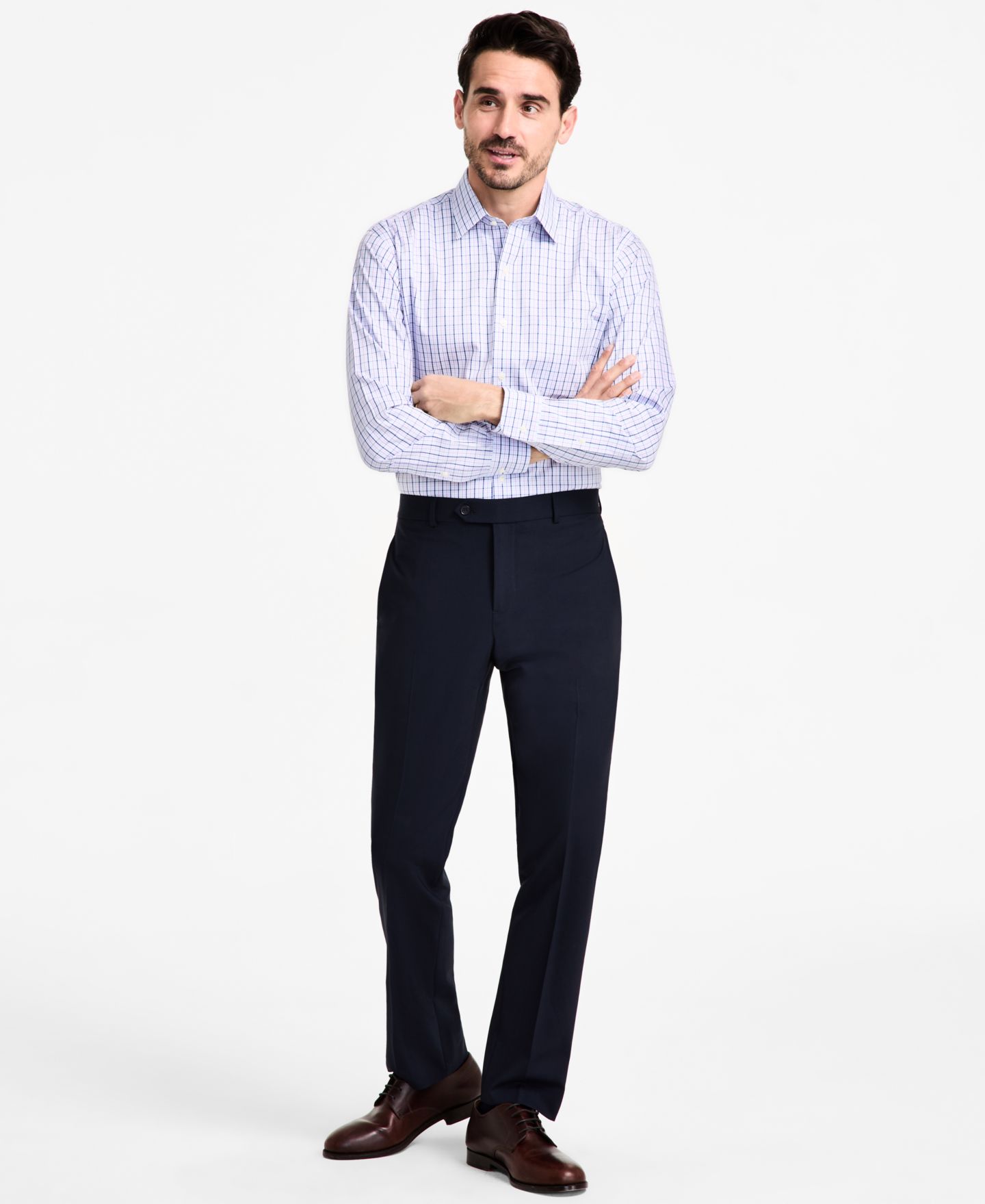 Мужская рубашка Brooks Brothers Regular-Fit Non-Iron Spread Collar Check Pinpoint Dress Shirt, цвет: Лавандовый — фото 2