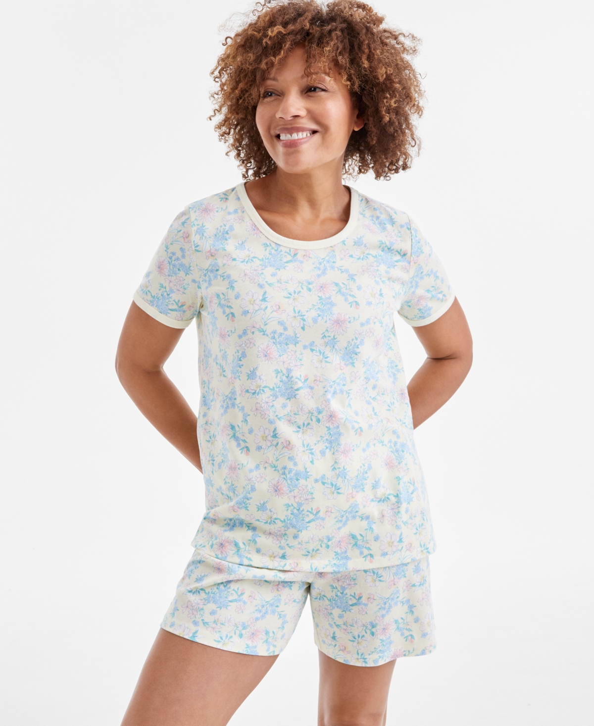 CHARTER CLUB WOMEN'S FLORAL SHORT-SLEEVE PAJAMA SET, EXCLUSIVELY AT MACY'S 