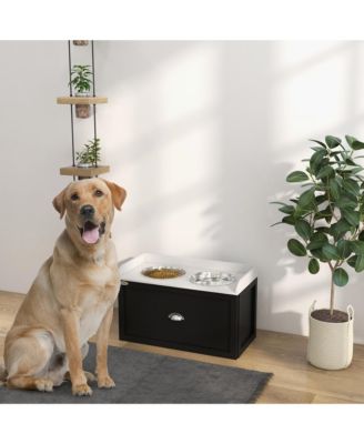 Dog Feeding Station w/ Storage Drawer, 2 Elevated Dog Bowls,
