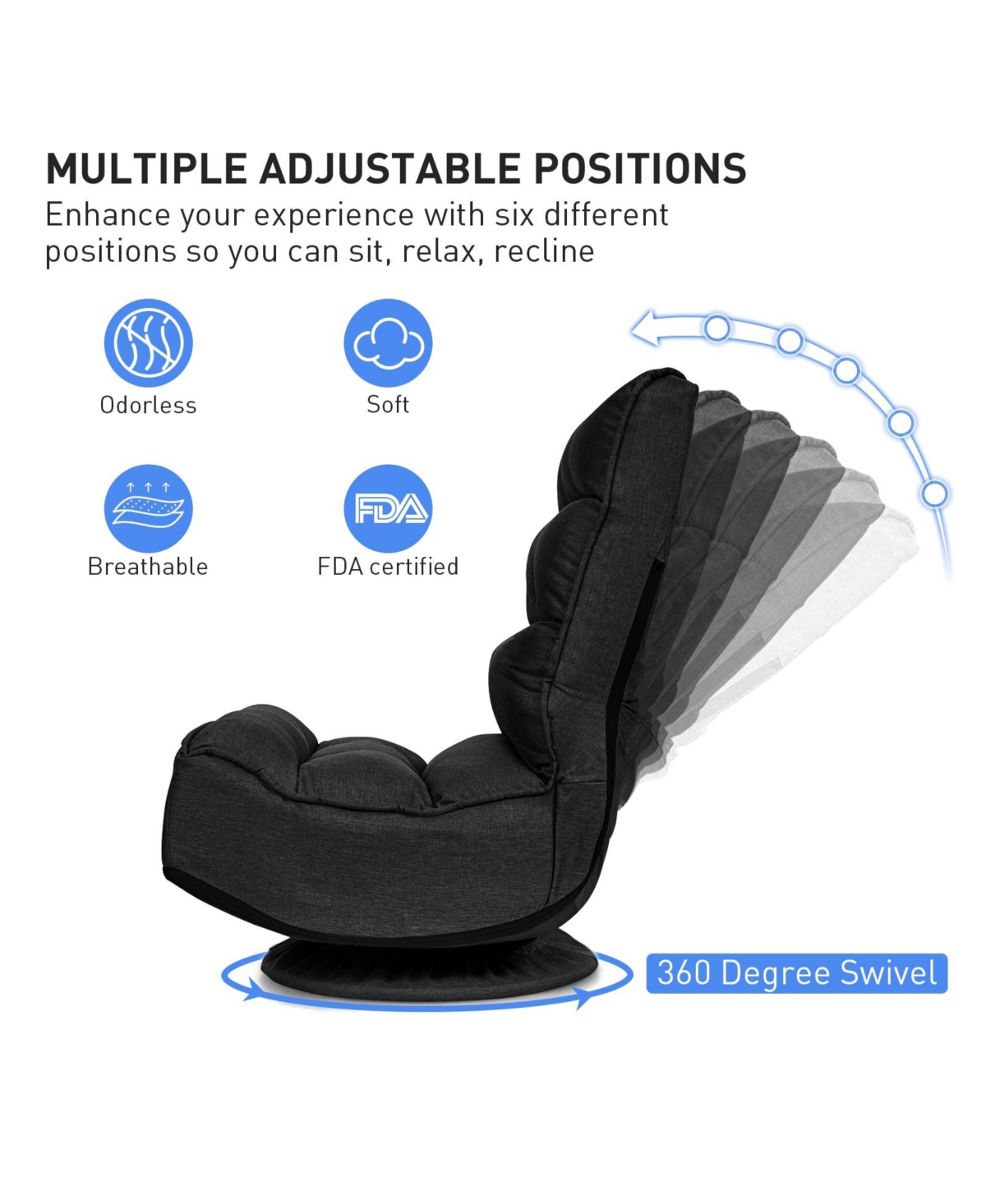 Gouun 360-Degree Swivel Floor Gaming Chair with Adjustable Backrest and Foldable Design